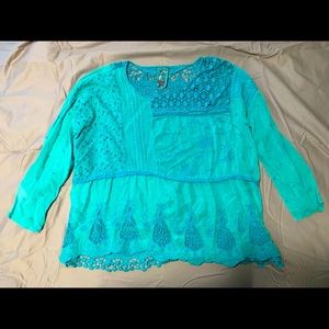 Johhny Was turquoise blouse